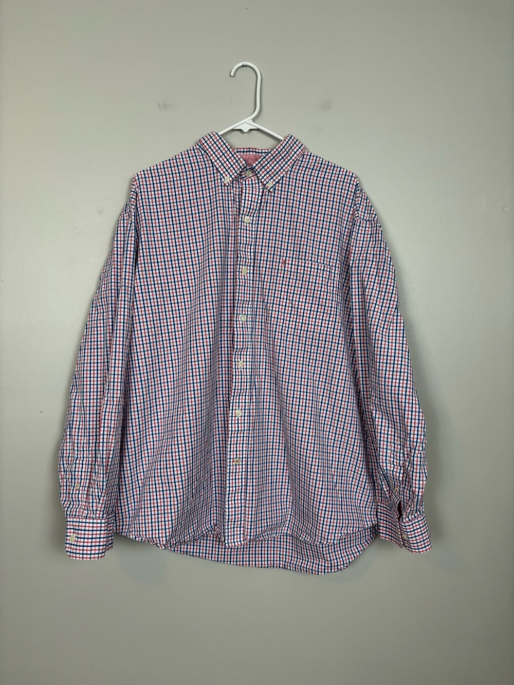 Izod Shirt Mens XXL Long Sleeve Button Up Collared Plaid Preppy in Blue Red